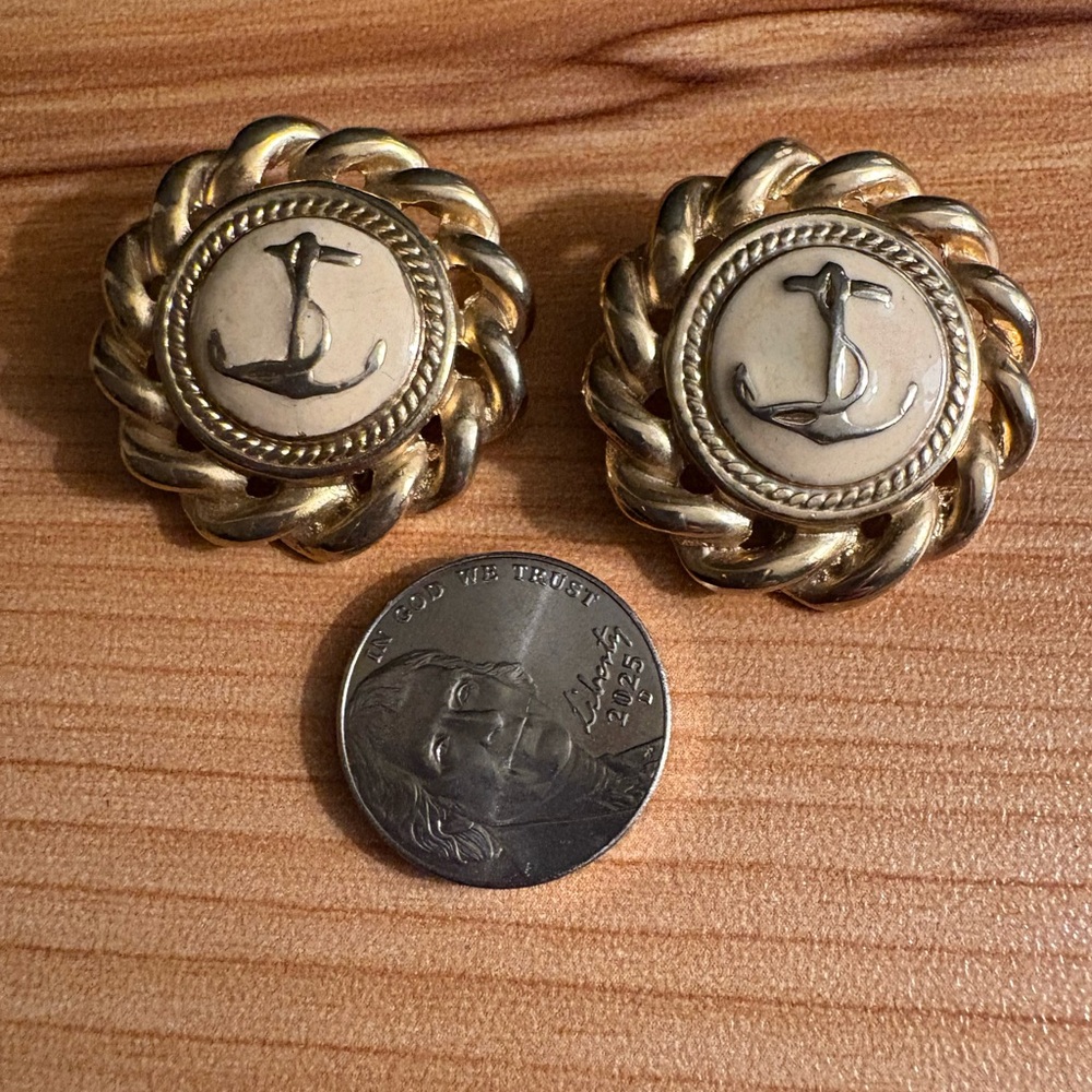 Gold and Cream Anchor clip-on earrings